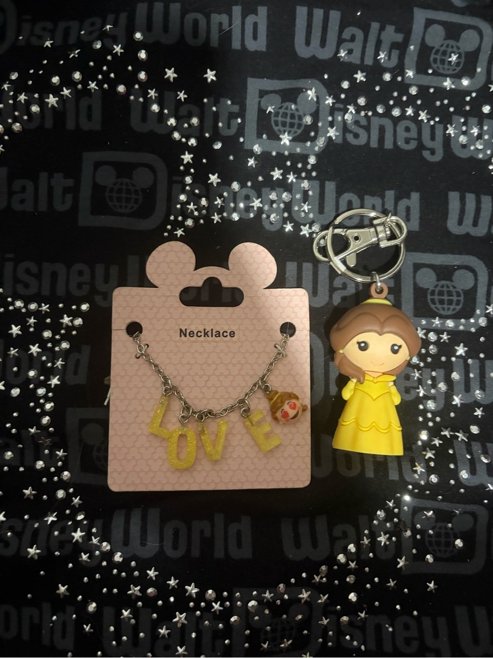 Disney Yellow 'LOVE' Necklace with Belle Charm Keychain